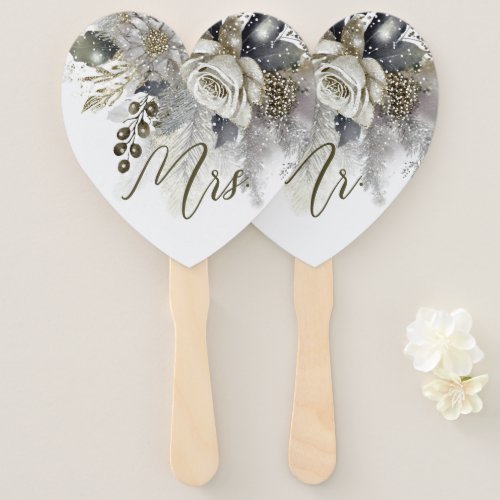 Wedding Party Watercolor Silver Golden White Roses Hand Fan