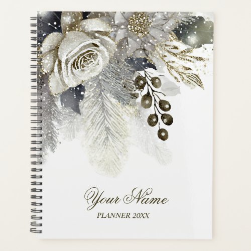 Wedding Party Watercolor Silver Golden White Roses Planner