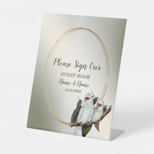 Wedding Party White Birds Cockatoo Green Leaves Pedestal Sign