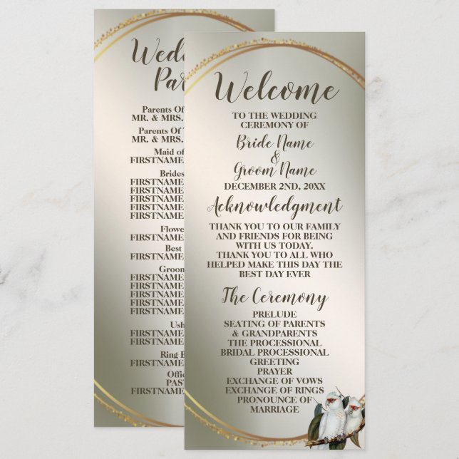 Wedding Party White Birds Cockatoo Green Leaves Program (Front/Back)