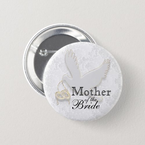 Wedding Party White Dove with Wedding Rings Button