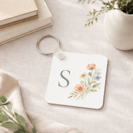 Wedding Party Wildflower Gift Monogram Keychain