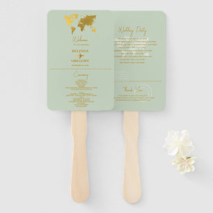 Wedding Passport Sage Green Gold Program Hand Fan