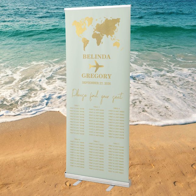 Wedding Passport Sage Green Gold Seating Chart Retractable Banner (Wedding Passport Sage Green Gold Seating Chart Retractable Banner)