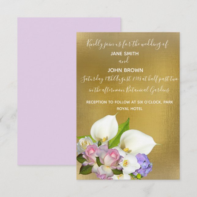 Wedding  pastel floral and gold theme invitation (Front/Back)