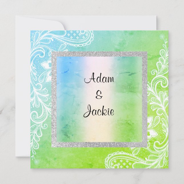 Wedding pastel lace new wedding GREEN BLUE Invitation (Front)