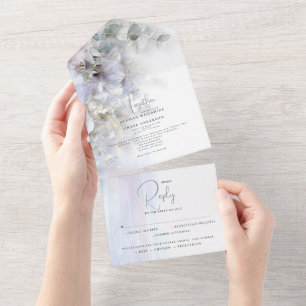 Wedding Pastel Peonies All In One Invitation