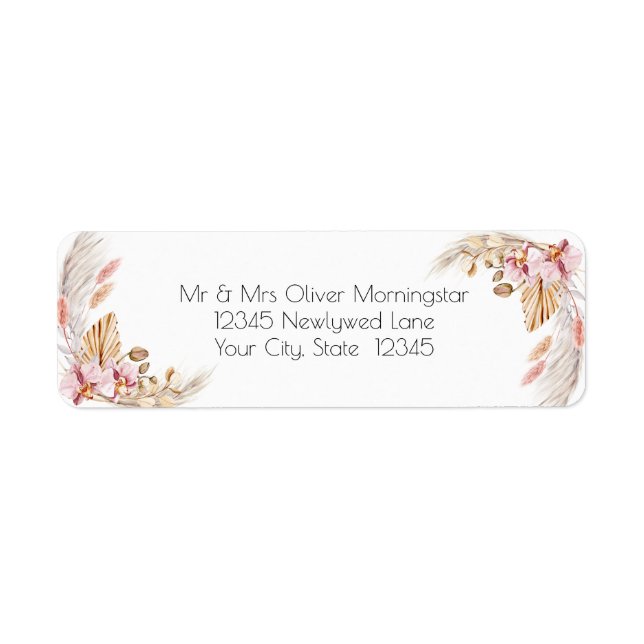 Wedding | Pastel  Pink Ivory Pampas Grass  Label (Front)