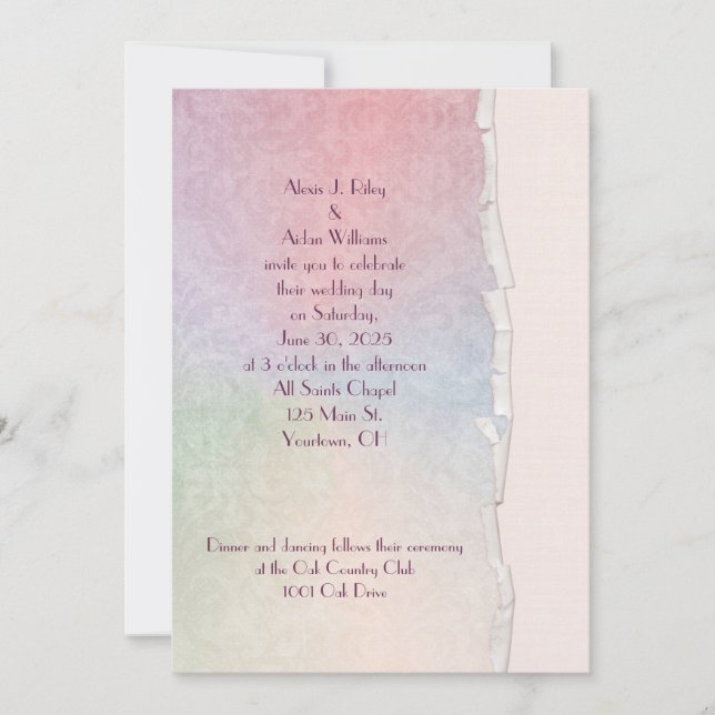 wedding pastel rainbow torn edge invitation (Front)