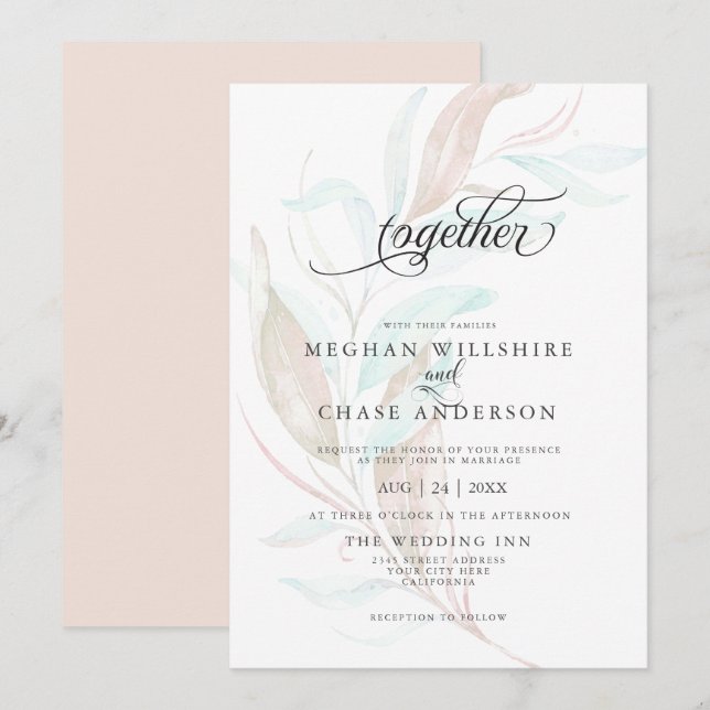WEDDING | Pastel Watercolor Wispy Foliage Invitation (Front/Back)