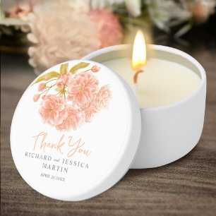 Wedding peach blossom floral watercolor art mini candle favors