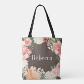 Wedding Peach Blush Watercolor Floral Bride Tote Bag (Back)