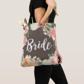 Wedding Peach Blush Watercolor Floral Bride Tote Bag (Close Up)