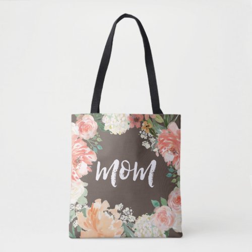 Wedding Peach Blush Watercolor Floral Mom Tote Bag