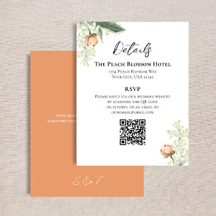 Wedding Peach Floral Details QR Code RSVP Enclosure Card