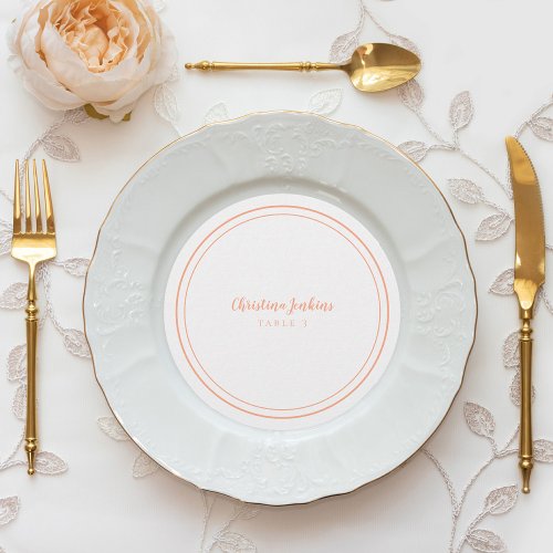 Wedding Peach Round Customized Guest Place Card