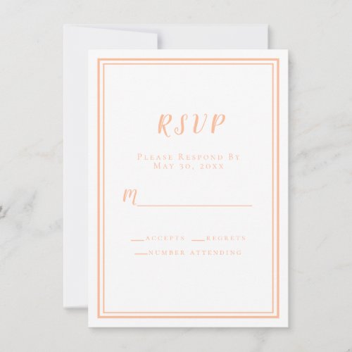 Wedding Peach  White Modern Elegant RSVP Inserts