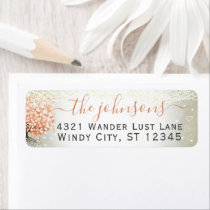 Wedding Peachy Coral Heart Leaf Tree Label