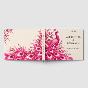 Wedding Peacock Botanical Pink Couture Guest Book