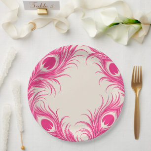 Wedding Peacock Botanical Pink Couture Paper Plates
