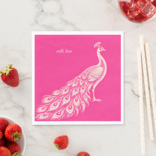 Wedding Peacock Botanical Pink Napkins