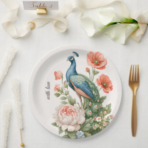 Wedding Peacock Botanical Vintage   Elegant Table  Paper Plates
