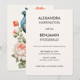 Wedding Peacock Botanical Vintage Floral Art Invitation