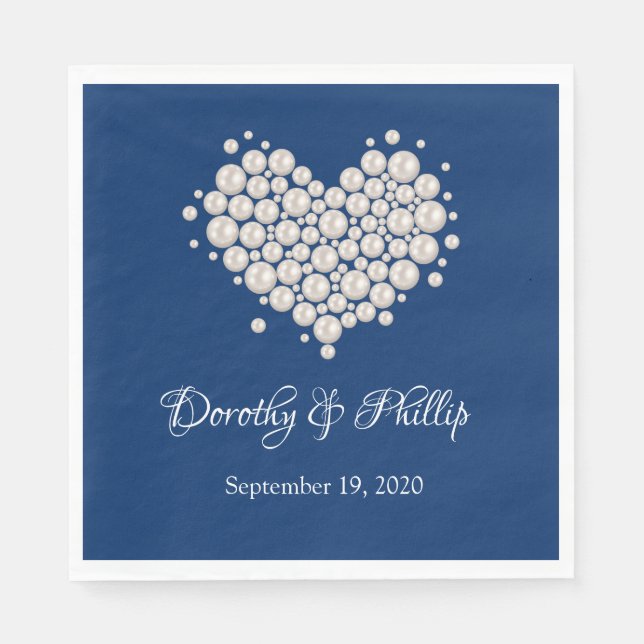 Wedding Pearl Heart Paper Napkins (Front)