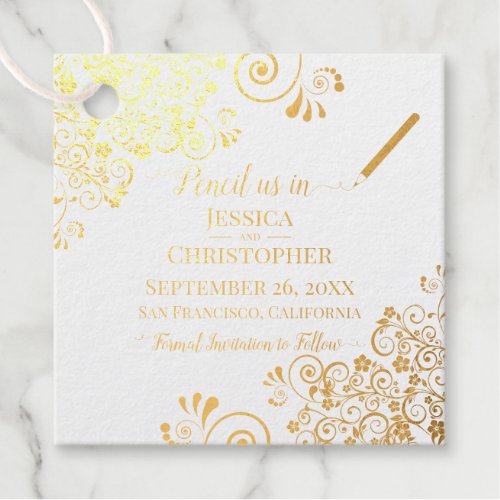 Wedding Pencil us In Save the Date Elegant Black Foil Favor Tags