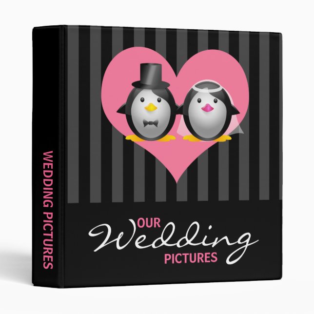 Wedding Penguins with Stripes 3 Ring Binder (Front/Spine)