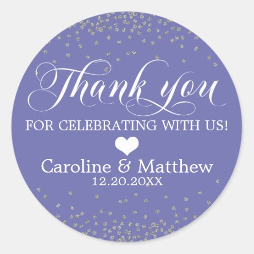 Wedding Peri Sprinkle Sparkle Silver THANK YOU Classic Round Sticker