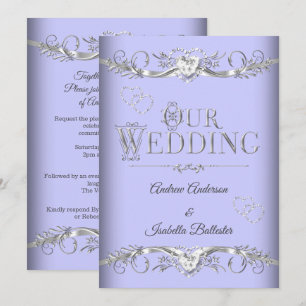 Wedding Periwinkle Blue Silver Diamond Hearts Invitation