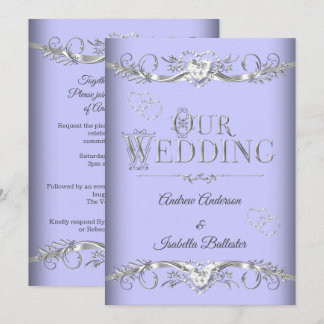 Wedding Periwinkle Blue Silver Diamond Hearts Invitation