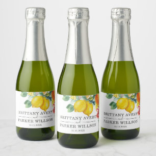 Wedding Personalized Citrus Watercolor Botanical Sparkling Wine Label