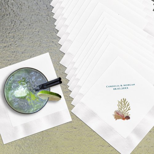 Wedding Personalized Cocktail Napkins Seashells