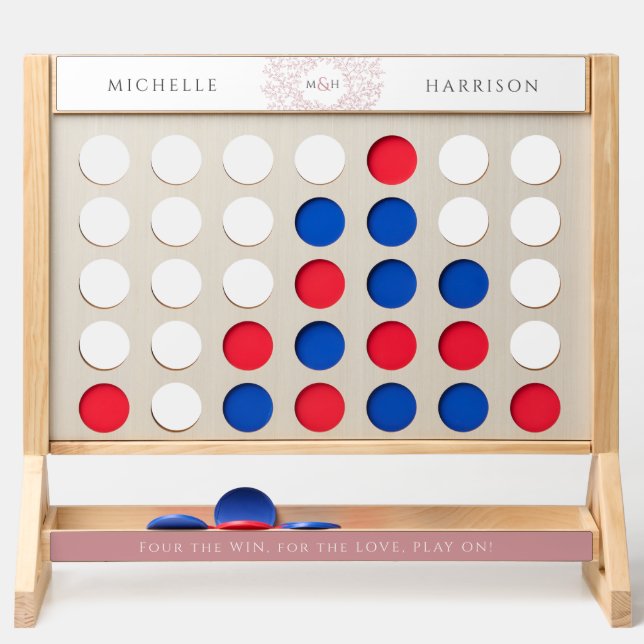 Wedding personalized gray pink white monogram fast four (Back)