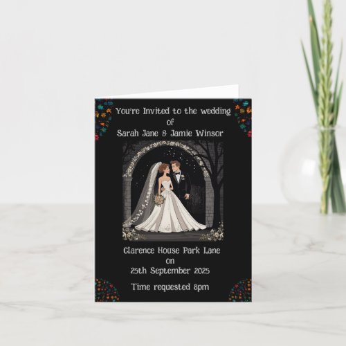 Wedding Personalized Invite Cartoon on Black 