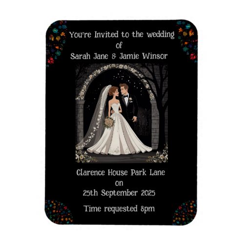 Wedding Personalized Invite Cartoon on Black  Magnet