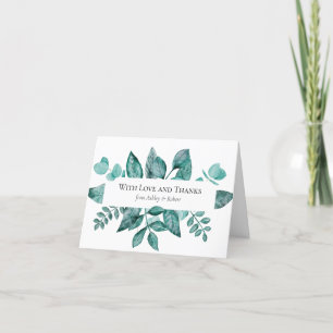 Wedding Personalized Love and Thanks Teal Greenery Letterpress Thank You Card