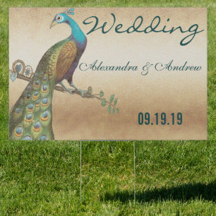 Wedding Personalized Love Bird Peacock Yard Sign