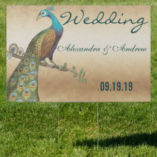 Wedding Personalized Love Bird Peacock Yard Sign