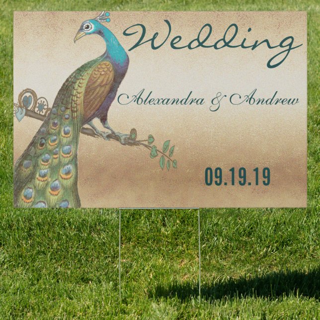 Wedding Personalized Love Bird Peacock Yard Sign (Insitu)
