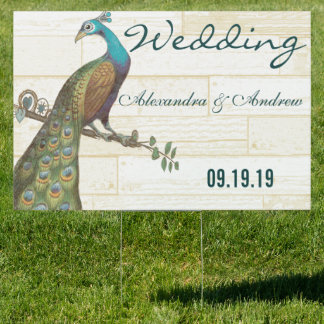 Wedding Personalized Love Bird Peacock Yard Sign