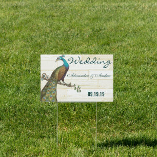 Wedding Personalized Love Bird Peacock Yard Sign