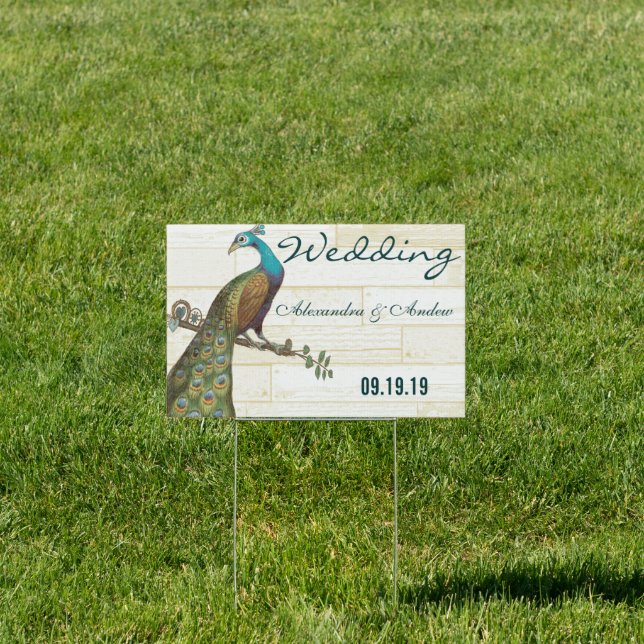 Wedding Personalized Love Bird Peacock Yard Sign (Insitu)
