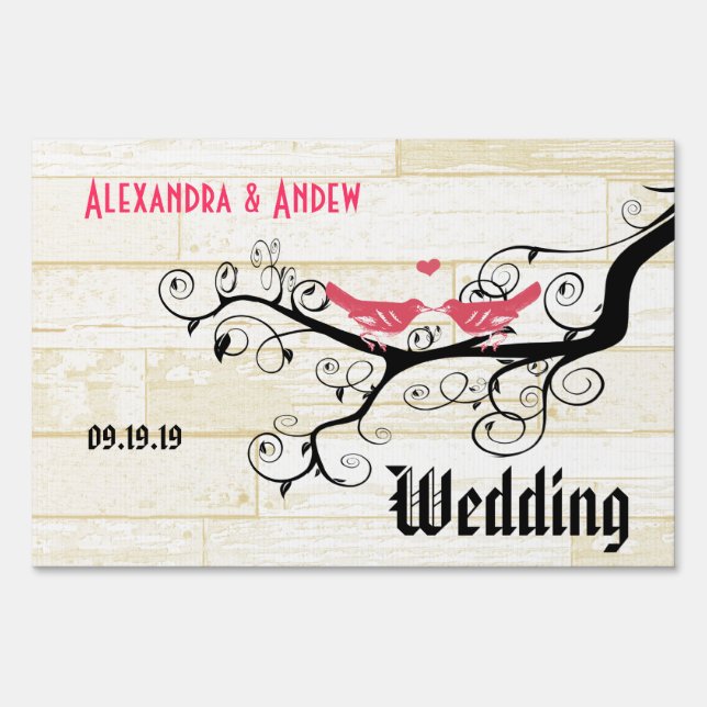 Wedding Personalized Love Bird Yard Sign (Front)