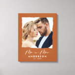 Wedding personalized modern photo Mr and Mrs Canvas Print<br><div class="desc">Modern simple torn edges burgundy photo Mr and Mrswedding personalized established in gift.</div>