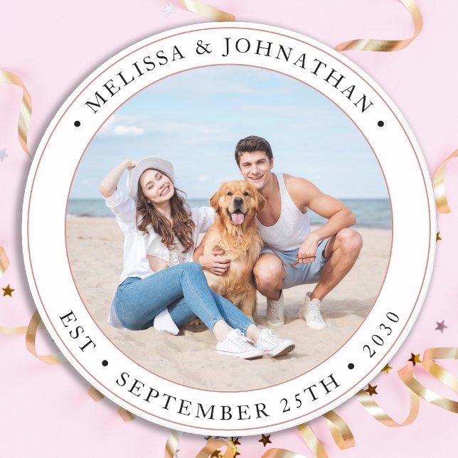 Wedding Personalized Modern Photo Round Paper Coaster (Creator Uploaded)