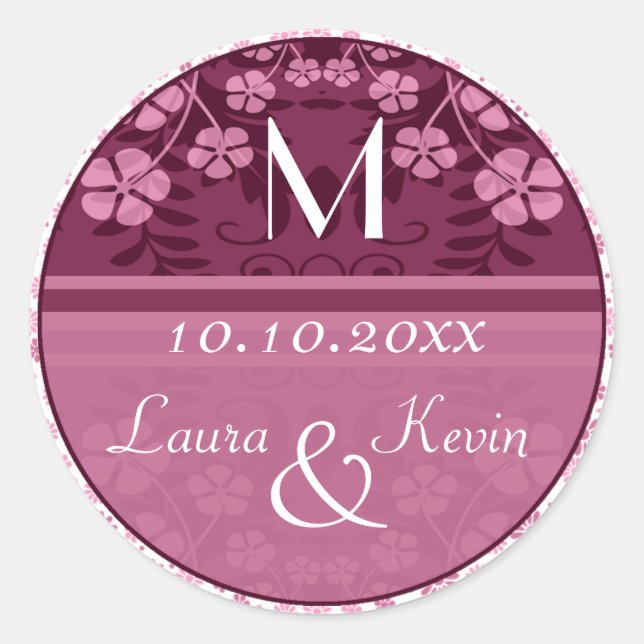 Wedding Personalized Monogram Classic Round Sticker (Front)