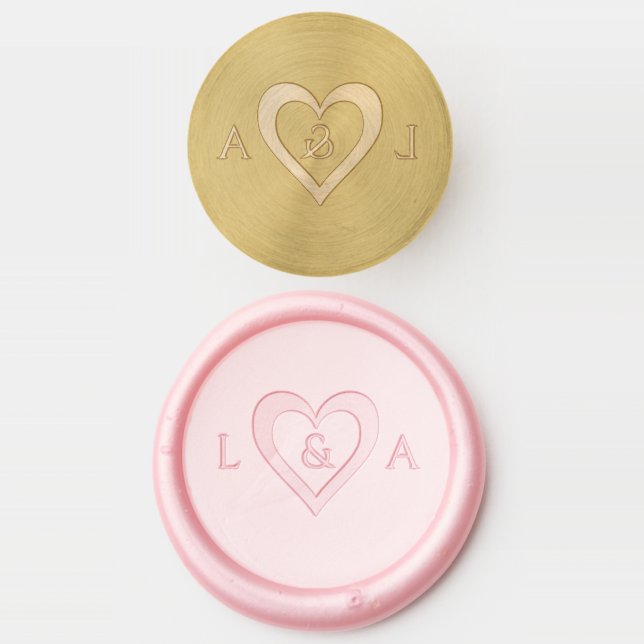 Wedding Personalized Monogram Heart Two Initials Wax Seal Stamp (Stamped)